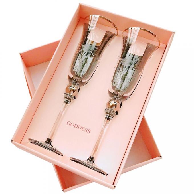 Pantone Ivory Board Wine Glasses Gift Box Packaging with PP Rope Handle 4