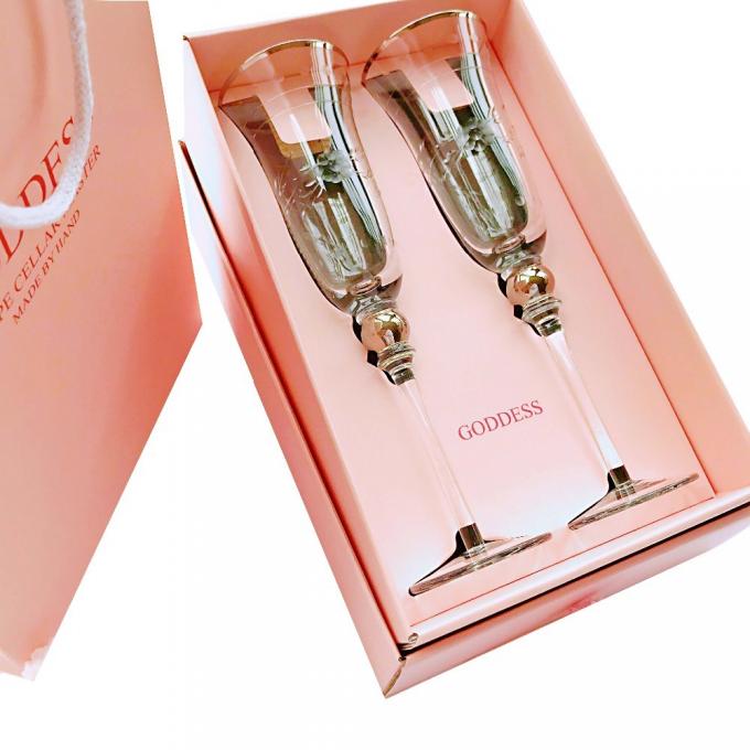 Pantone Ivory Board Wine Glasses Gift Box Packaging with PP Rope Handle 0